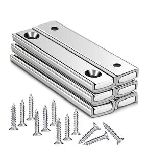 مغناطيس شريط نيوديميوم قوي من الدرجة N52 مع فتحة غاطسة، مغناطيس وعاء مستطيل عالي التحمل مع براغي للتركيب على الحائط، مغناطيس أرضي نادر قوي (6 عبوات) in Kuwait