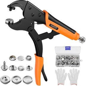 Kamtop Heavy Duty Snap Fastener Kit, Adjustable Snap Fastener Plier with 30 Sets Metal Snaps, Snap Buttons Setter Canvas Snap Install Tool Sewing Press Tool for Replacing Boat Cover, Tarps, Leather