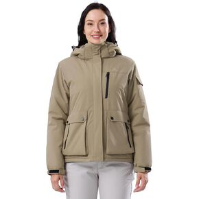 CAMEL CROWN Women's Waterproof Ski Jacket Warm Winter Snow Coat Hiking Windbreaker Hooded Outdoor Snowboarding Jacket
