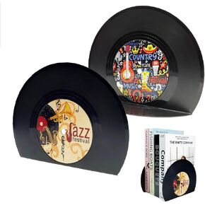 Modern Book Ends for Shelves, Retro Vinyl Record Design Bookends Decorative Bookends for Vintage Lovers,Fancy Modern Decorative Book Accessories to Hold Books Firmly on Bookshelf (Summer Scenery)