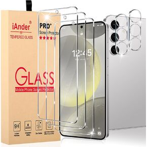 iAnder 3 Pack Glass Screen Protector for Galaxy S21, 3 Pack Camera Lens Protector with Easy Installation Tray, Supports Fingerprint Sensor, HD Retina Clarity, Case Friendly in Kuwait