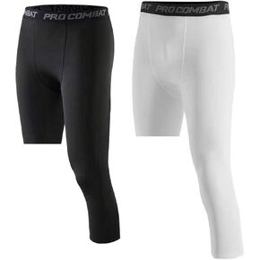 BaronHong Basketball Single Leg Tight Sports Pants 3/4 One Leg Compression Pants Athletic Base Layer Underwear