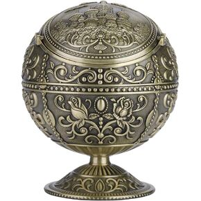 DAUERHAFT Vintage Globe Ornament Ashtray, Vintage Art Craft Ashtray Metal Round Ball Stamped Pattern Gift Decoration, Your Friends or Family(Bronze Castle)