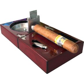 H&H The Compact Ash Tray with Cutter and Punch - 4.75" x 4.75" x 2.8" (Walnut)