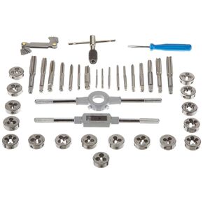 Drill America 40 Piece Carbon Steel Tap and Die Set with Hex Dies (#4 - 1/2 " NC and NF), DWT Series