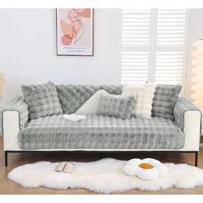 vctops White Faux Fur Fleece Sofa Cover Soft Cozy Fluffy Plush Bubble Couch Cover Non Slip Sectional Couch Cover Fuzzy Furry Sofa Slipcover Furniture Protector for Living Room (White,28"x28")