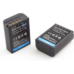 IBATTS 2 حزمة بطارية BLX-1 وشاشة LCD شاحن بطارية مزدوج لنظام Olympus OM OM-1 OM1 BLX-1 BLX1 Blx 1 SBCX-1 بطارية كاميرا بديلة ليثيوم أيون - 7.2 فولت 2000 مللي أمبير 14.4 وات في الساعة