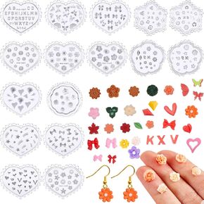 16 Pcs Small Flower Polymer Clay Molds Mini Flower and Leaf Polymer Clay Molds for Jewelry Making Rose Daisy Silicone Molds Earring Clay Cutters Polymer Clay Molds for Earrings Polymer Clay Decoration