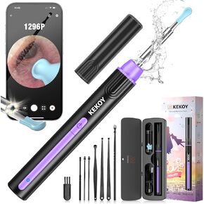 Ear Cleaner with Camera, 1296P HD Ear Wax Removal Tool Camera, WiFi Otoscope with Light for Ear Cleaning, Father's Day Gift Ear Endoscope for iOS & Android, with 8 pcs Ear Set - P8 (Purple)