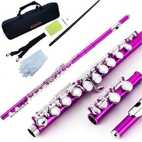 KAYATA C Flute - فلوت طالب بفتحة مغلقة مطلي بالنيكل، 16 مفتاحًا للمبتدئين، حقيبة قماش خفيفة الوزن، حزام الكتف، قطعة قماش للتنظيف، شحم المفاصل، وقفازات (أسود) in Kuwait