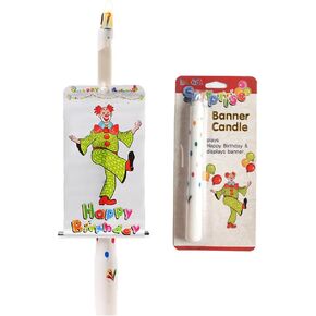 Birthday candles, creative surprising whimsical cake props, viral fan-shaped banners, children's party decoration setups, whimsical candles, suitable for any celebration (Clown(Banner))