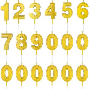 18 PCS Large Number Birthday Gold Candles Number 0-9 Cake Topper Decoration for Birthday Ten-Year Milestone Anniversary Wedding Party Celebration