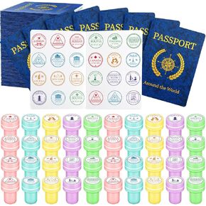 Leitee Passport Stampers Set for Kids 80 Pack Travel Passport Stampers and 40 Pack Fake Blank Passport Books for Kid World Travel Pretend Activity Classroom School Projects Theme Party Favors (Earth)