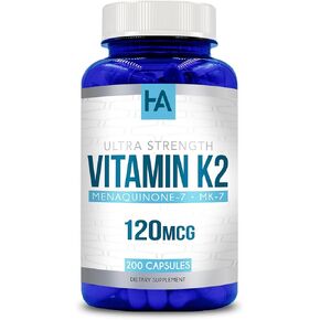 Vitamin K2 MK-7 120 MCG - 200 Vegetarian Capsules (Non-GMO & Gluten Free)