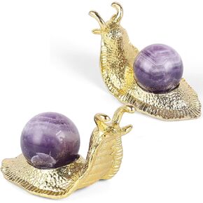 SHENGTIAN 2-Piece Set, 2-Inch Handcrafted Gold Snail Statues with 0.78-Inch Natural Amethyst Crystal Balls, Symbolizing Safety and Journey, Ideal for Desk and Home Decor (Amethyst)