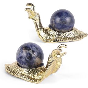 SHENGTIAN 2-Piece Set, 2-Inch Handcrafted Gold Snail Statues with 0.78-Inch Natural Amethyst Crystal Balls, Symbolizing Safety and Journey, Ideal for Desk and Home Decor (Amethyst)
