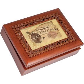 Cottage Garden 50th Anniversary Woodgrain Ornate Inlay Jewelry Music Box Plays Light Up My Life