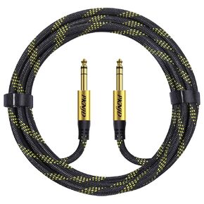 10ft 1/4 Inch TRS Instrument Cable, Right Angle and Straight 6.35mm Male Jack Stereo Audio Interconnect Cord,Compatible for Bass,Keyboard,Mixer,Amplifier,Amp,ect (Straight, 10FT)