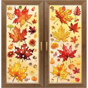 8 Sheets Fall Window Clings, Fall Glass Window Clings, Fall Decorations for Home, Fall Leaves Window Stickers for Fall Decorations, Autumn Window Decor for Thanksgiving Decorations.