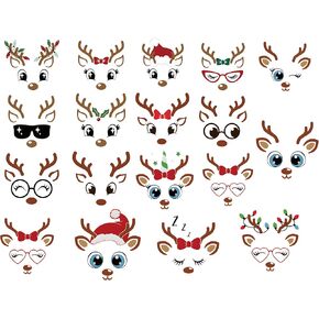 18 PCS Christmas Reindeer Face Stickers for Christmas Ornaments, Vinyl Decals DIY Craft Art Stickers for Christmas Ball/Water Bottles/Wine Glass, for Home Christmas Window Sticker Party Decorations