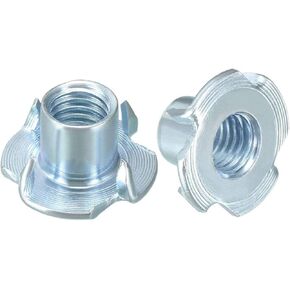 NGe M10 x 10mm T-Nuts, 4-Prong Tee Nut Fasteners, Pronged Tee Nut for Wooden Furniture and Climbing Hold, Pack of 50