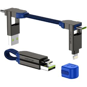 Rolling Square, inCharge X, Portable Keychain 6-in-1 Multi Charging Cable with 100W Ultra-Fast Charging Power, Sapphire Blue