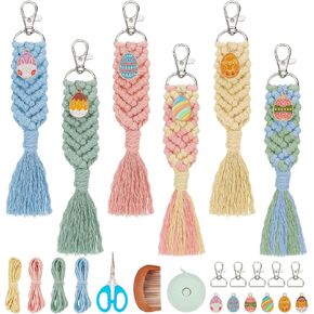 INFUNLY 6 Sets Christmas Macrame Keychain Kit for Adults DIY Macrame Wristlet Kits Macrame Keychain with Tassels DIY Christmas Gift for Family with Instructions Macrame Pendant for Handbags Schoolbags