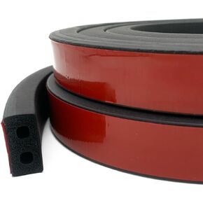 Double-Hole Rubber Weather Stripping, Self-Adhesive Foam Rubber Seal Strip, Rubber Gasket for for RV, Boat, Auto, Garage Door/Window, Machinery and More, W:1" x H:1/2", L:20Ft