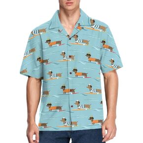 Men Short Sleeve Shirt Dachshund Dog Casual Button Down Shirts Summer Beach Hawaiian Shirts for Men, S-3XL