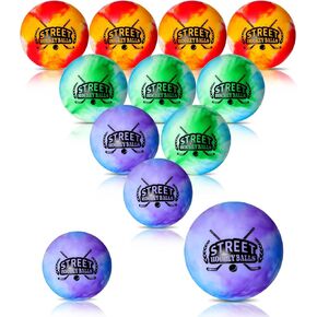 DLUGOPIS 12Pack Street Hockey Balls Outdoor Hockey Balls Roller Hockey Balls Official Size High Density No Bounce Design for Street Hockey or Roller Hockey Use Above 32°F（Assorted Colors）