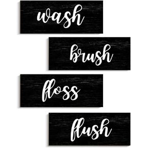 COLOR VALLEY ART ديكور جدار الحمام باللونين الأبيض والأسود، علامات خشبية فن الحمام - فرشاة غسيل فلوش (أسود) in Kuwait