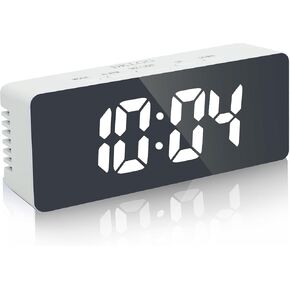 DKLGG Alarm Clock, LED Digital Clock for Bedroom, 11Colors Light Modes Mirror Clock with USB Port for Charging, 12/24Hr Mode and 2 Sets Alarm Time Setting, Small Desk Bedroom Bedside Clocks (White)