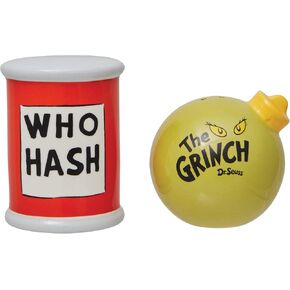 Department 56 Dr. Seuss the Grinch Ornament and Who Hash Sculpted Salt and Pepper Shaker Set, 2.64 Inch, Multicolor