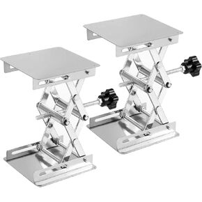 ZOENHOU 2 PCS 6 x 6 Inch Expandable 70mm to 260mm Lab Jack Scissor Stand Lifting Platform, Stainless Steel Laboratory Support Jack Platform with Black Hand Wheel, Manual Control Lab Lift Stand Table