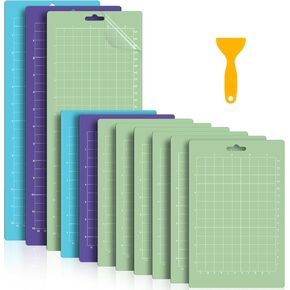 Soaoo 11 Pcs Cutting Mat Variety for Crafts Machine 12'' x 12'', 24'' x 12'' Gridded Quilting Cut Mats Strong Standard Light Adhesive Cutting Mats with Scraper for Arts Accessories