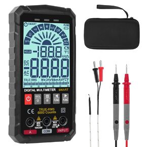 WGGE Digital Multimeter Voltmeter Smart Electrical Tester Measures Voltage Current Resistance Continuity Duty-Cycle Capacitance Temperature Frequency Auto Ranging 10000 Counts TRMS