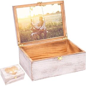 Tree of Life Larger Wooden Memory Keepsake Boxes With Hinged Lids and a photo frame inside the lid - Decorative Storage Box With a Hinge Lids For Picture Letter Time Capsule - 5.3“*8.6"*11.7“VintageH