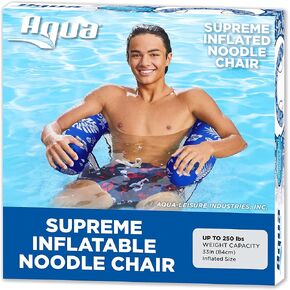 Aqua Oversized Inflatable Pool Noodle – Single – Soft Mesh Jumbo Noodle Pool Float – Blue/White Fern