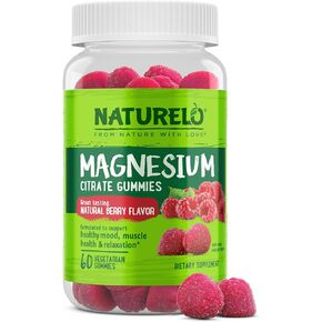 NATURELO Magnesium Citrate Gummies - for Calm & Relaxation Support, Natural Berry Magnesium Gummies, 60 Vegetarian Gummies