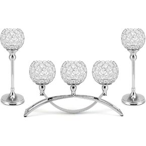 QWORK 3-Piece Crystal Candle Holder Set - Includes 1 Arch Bridge and 2 Wine Glass Shaped Holders, Decorative Candelabra Candlesticks Holder, Ideal for Weddings, Birthdays, Home Decor
