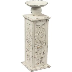 18" Tall Floor Candle Holders for Pillar Candles, Handmade White Large Solid Wood Candle Holder Handcarving Distressed Finish, Decorative Farmhouse Candle Stand for Home Wedding Housewarming Decor