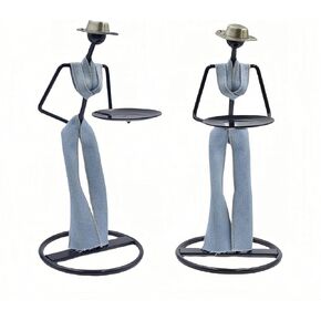 Metal Candle Holders Set of 2 for Dinning Table,Black Cowboy Candlestick Holders for Room, Vintage Tea Light Candle Holders for Fireplace Home Decor(Dark Blue)
