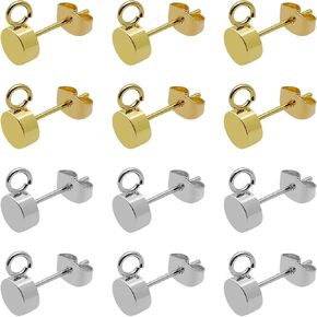 224pcs Earring Studs for Jewelry Making,Gold Plated Stud Earrings Hypoallergenic Stud Earring with Loop Stainless Steel Earring Posts with Ear Nut for DIY Earrings Making,Favors(14K Gold,Silver)