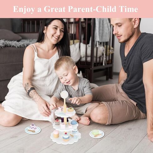 Wooden Tea Party Set, Tea Set for Little Girls 1-3 Toddler Tea Sets for Girls 2-4 with Wooden Toys Food Pretend Play Tea Party Wooden Kitchen Toys Playset Christmas Birthday Gift in Kuwait