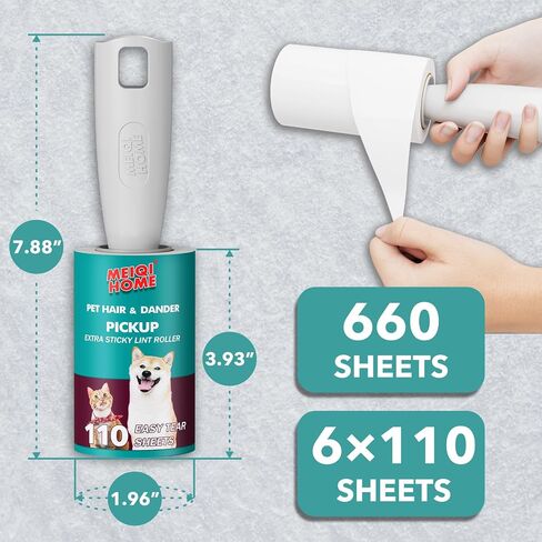 Lint Rollers for Pet Hair Extra Sticky, 660 Sheets Value Set Lint Roller with 3 Upgraded Handles, 6 Rollers Portable Pet Lint Remover for Clothes, Furniture, Carpet, Dog & Cat Hair Removal in Saudi Arabia