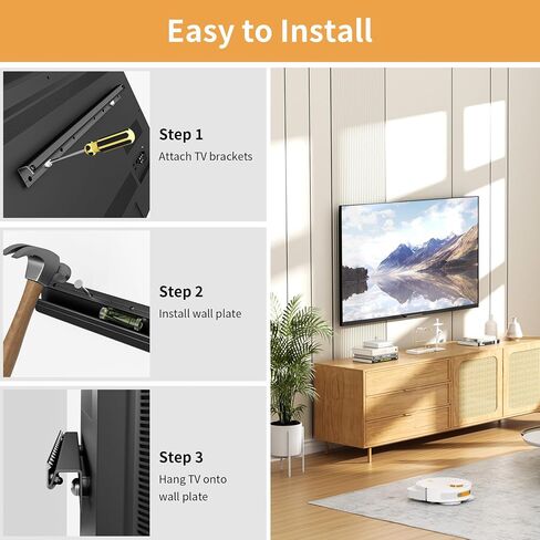 KAMIWI Stud Free TV Stand for 32-75 Inch TV, Drill Free Stud Free TV Drywall Mounting, Max Vesa 600x400mm, Max Load Capacity 150 Lbs, Easy to Install in Kuwait