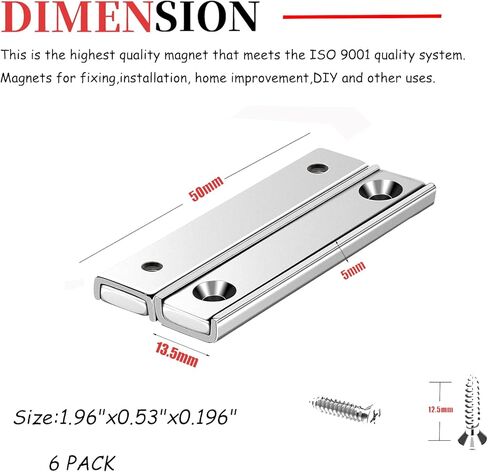 مغناطيس شريط نيوديميوم قوي من الدرجة N52 مع فتحة غاطسة، مغناطيس وعاء مستطيل عالي التحمل مع براغي للتركيب على الحائط، مغناطيس أرضي نادر قوي (6 عبوات) in Kuwait