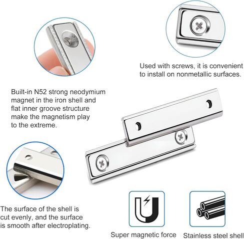 مغناطيس شريط نيوديميوم قوي من الدرجة N52 مع فتحة غاطسة، مغناطيس وعاء مستطيل عالي التحمل مع براغي للتركيب على الحائط، مغناطيس أرضي نادر قوي (6 عبوات) in Kuwait