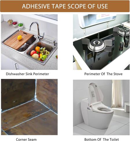 3 Rolls Sealing Caulk Tape Self Adhesive, Waterproof Caulking Tapes Sealant Strip for Bathroom Toilet Kitchen Countertop White Marble in Saudi Arabia