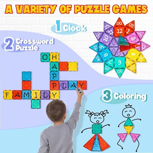 GobiDex Magnetic Tiles for Kids Age 3+, Magnets Building Blocks Toddler Toys Birthday Gifts for Boys & Girls (52PCS) in Kuwait